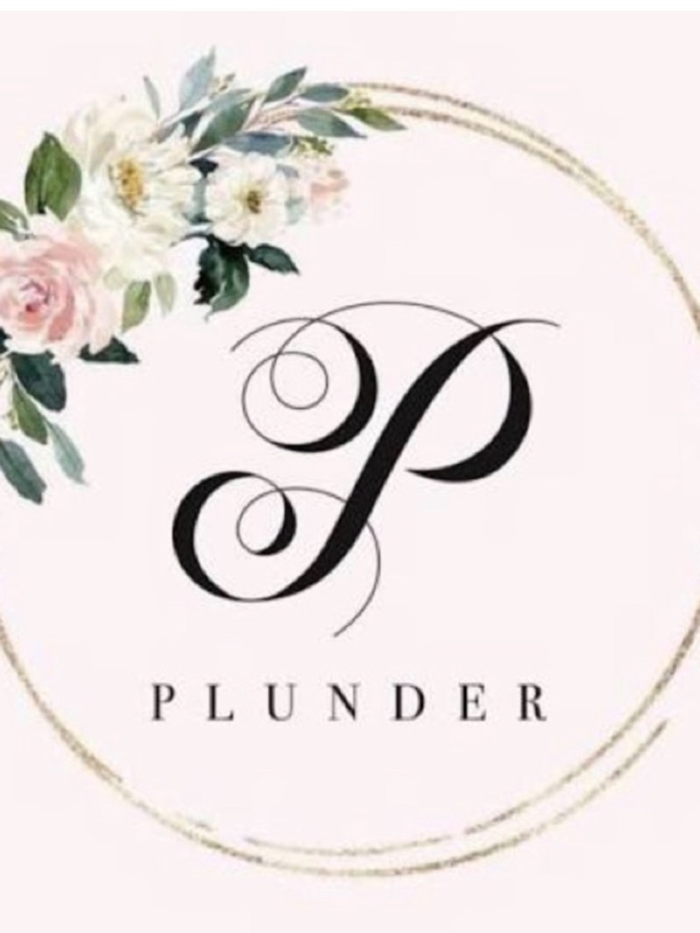 Plunder Floral Script Logo – Pink, Black, Green, Cream